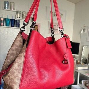 Coach Dalton Pebbled Leather & Signature Tote Bag in Red